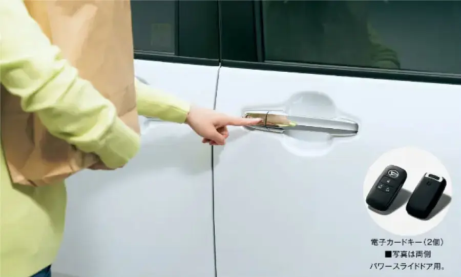 ダイハツタント ドア解錠と人 スマートエントリー利用イメージ